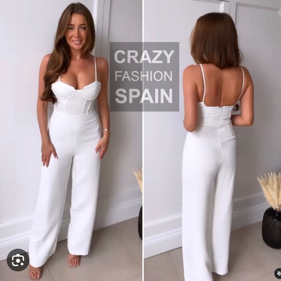 Zara Pants - ZARA WIDE LEG PALAZZO CORSETRY INSPIRED JUMPSUIT CORSET LIKE  WHITE XS